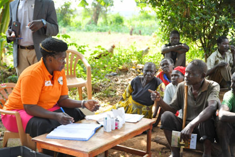 Community members in Lukodi receiving free medical services.