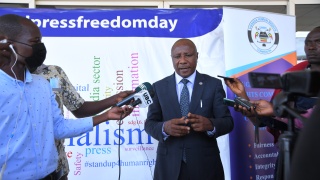 State Minister for ICT and National Guidance, Hon. Godfrey Kabbyanga at the Commemoration of World Press Freedom Day 2022 at the ICT Hub Auditorium, Nakawa. 
