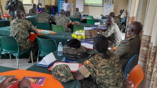 A cross-section of UPDF soldiers participating in the training of trainers on human rights standards workshop in Kitgum.