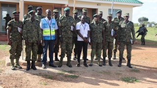 UPDF officers attached to 403 Brigade in Matany, Napak district, with UPDF, UHRC and OHCHR facilitators at 403 Brigade HQs on 25 Aug 2022.